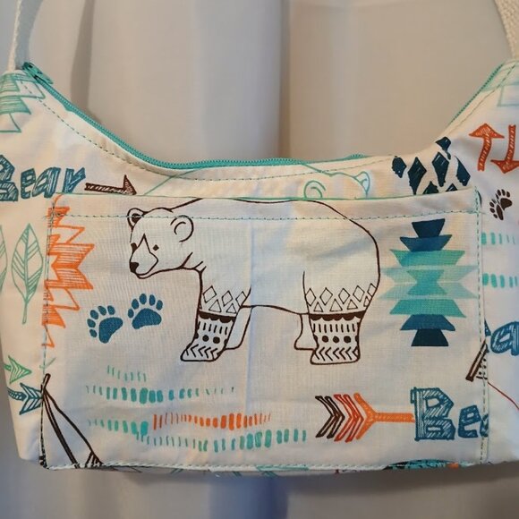 New Western Vinyl Top handle Shoulder Bag Purse Camping Bears Crescent Baguette - Picture 8 of 8